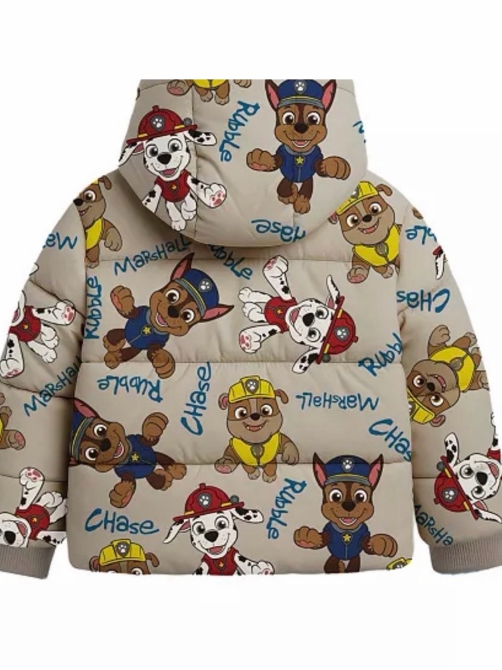 Paw Patrol Kids Puffer Jacket - Beige with Multicolor Characters Size 4T - Picture 3 of 3